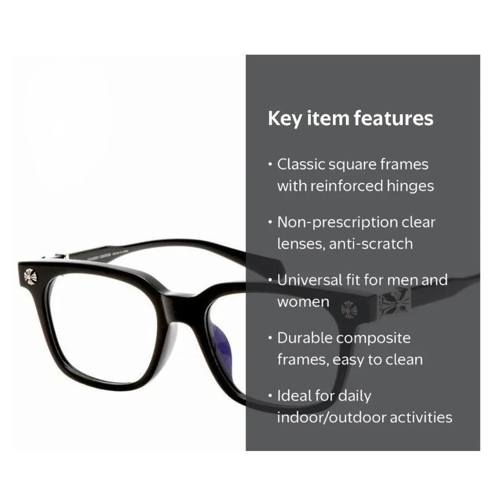 Square Fashion Glasses Black Gothic Cross Floral Clear Lens Eyewear